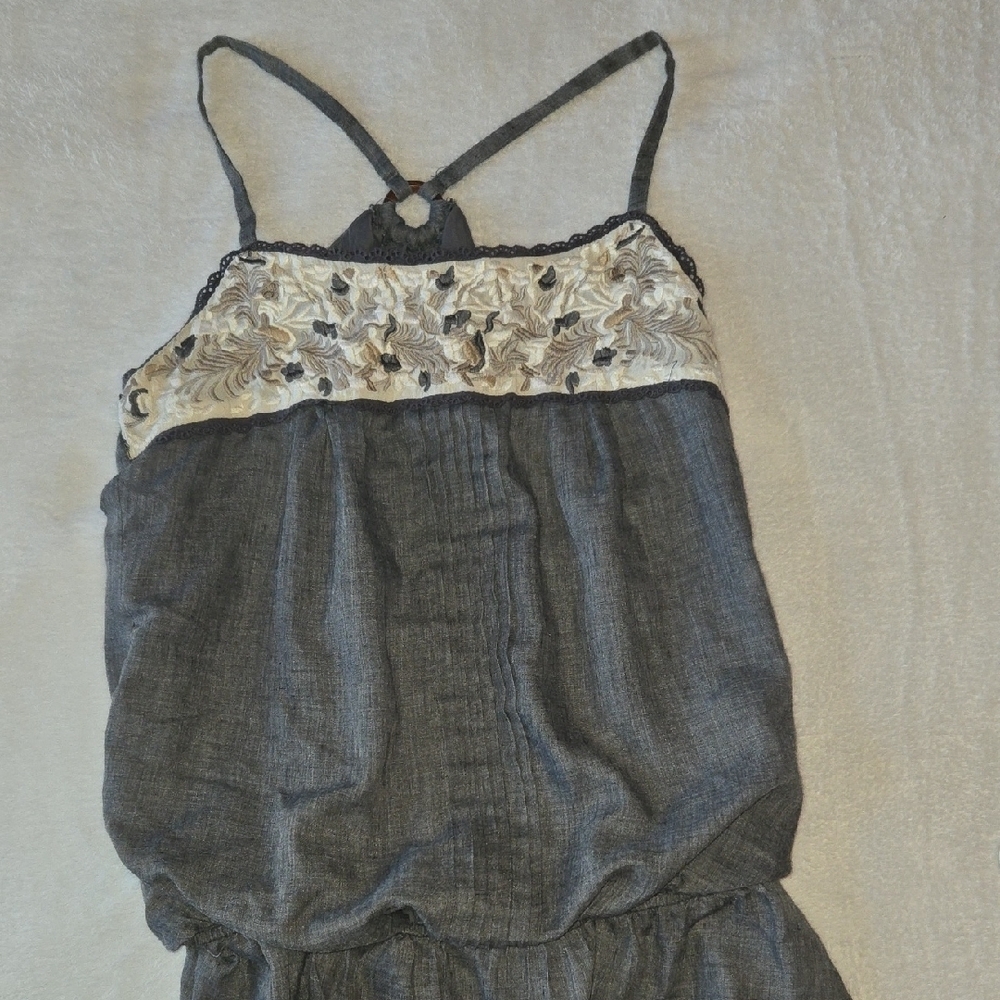 Papaya M/L Y2K Gray Balloon Cami Babydoll Embroidery Spaghetti Strap Wooden Ring - Picture 10 of 13